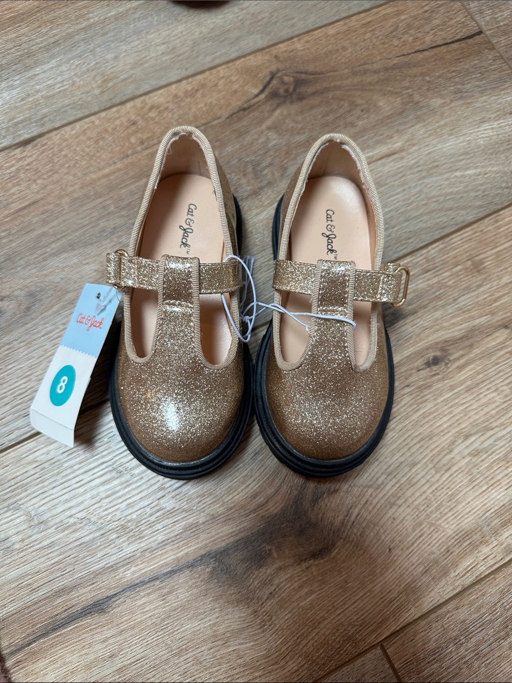 Cat & Jack Girls Gold Glitter T-Strap Mary Janes